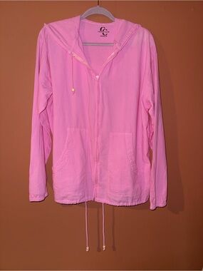Lightweight Pink Cotton Hooded Jacket with Front Pockets
